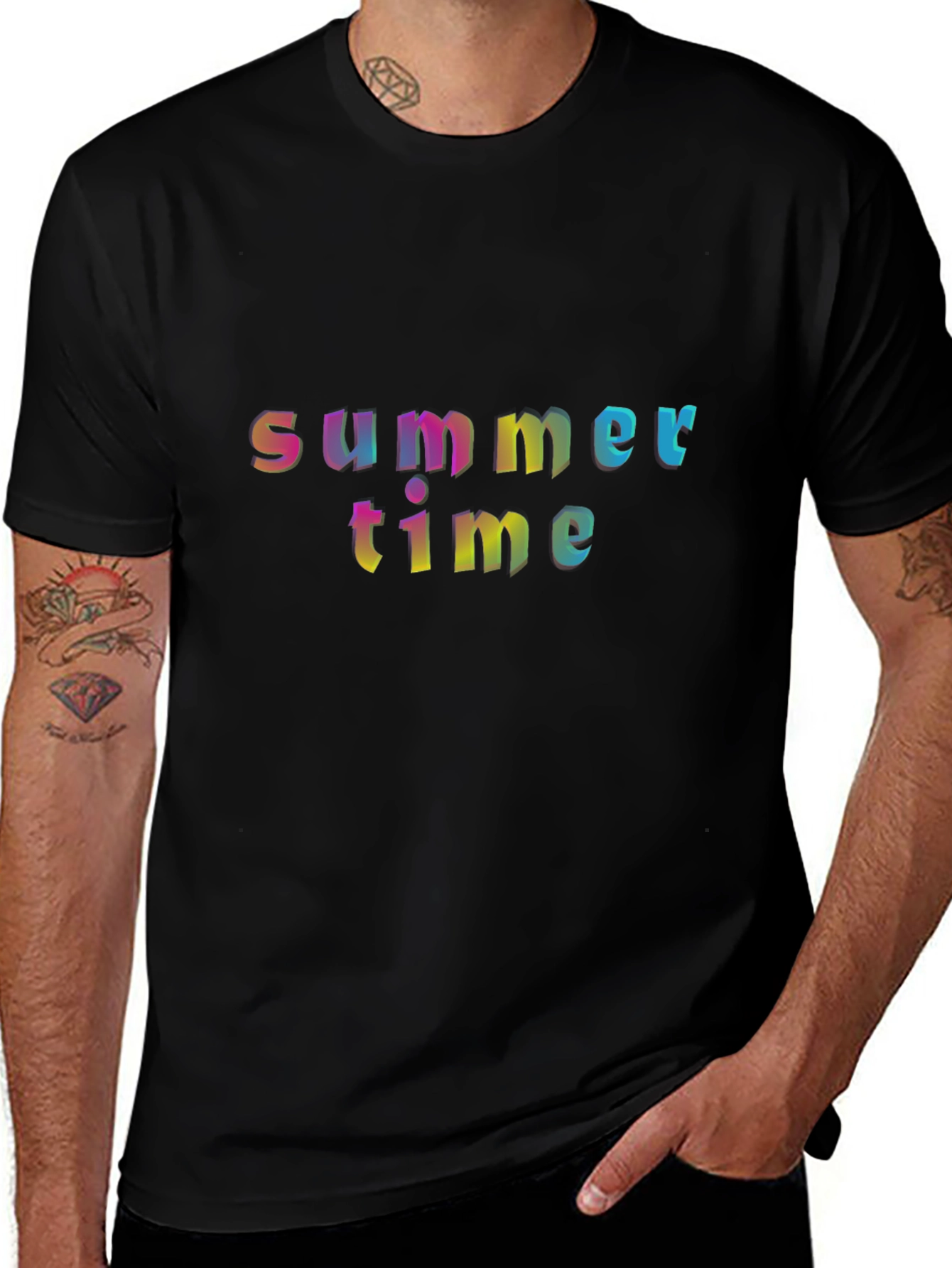 Summer Time Graphic T-Shirt - Rainbow Text Design