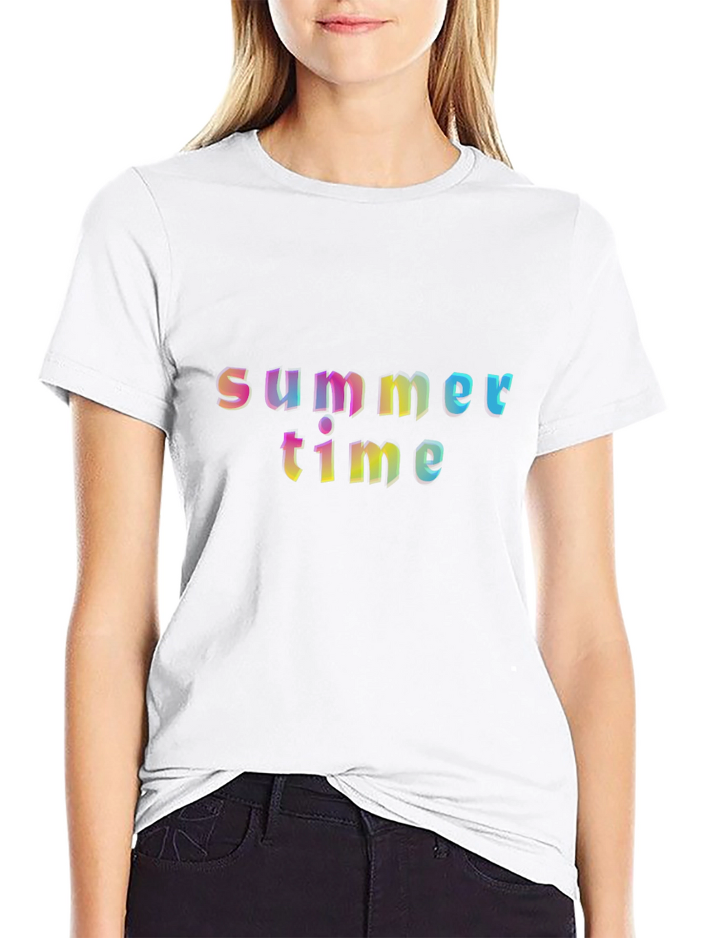 Summer Time Graphic T-Shirt - Rainbow Text Design