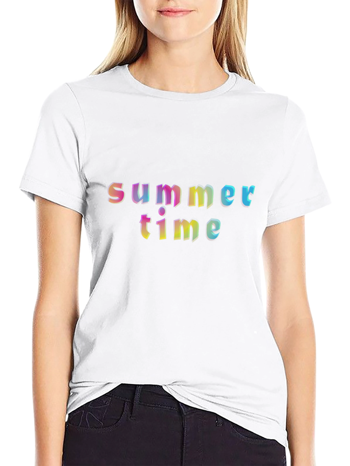 Summer Time Graphic T-Shirt - Rainbow Text Design