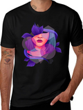 Abstract Woman Floral Graphic Black T-Shirt