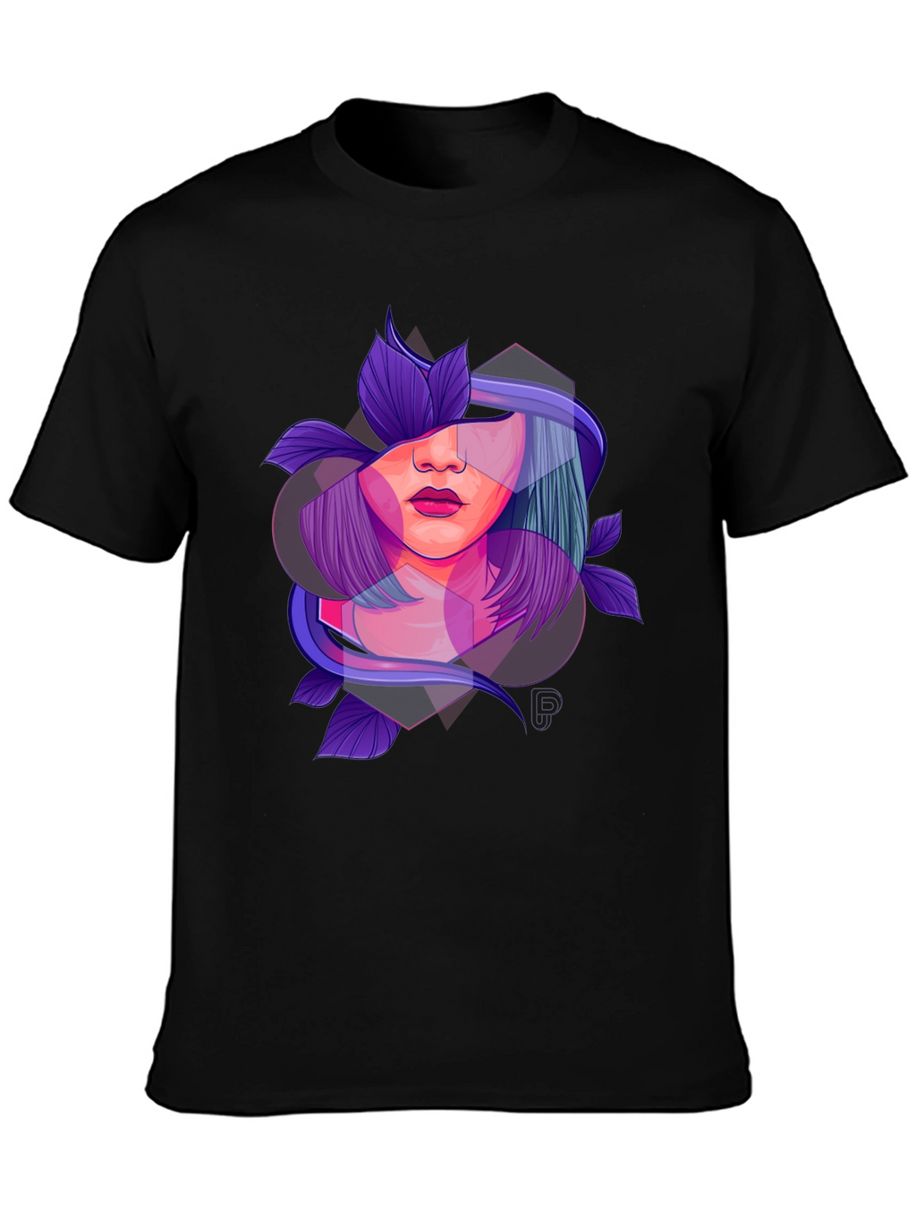 Abstract Woman Floral Graphic Black T-Shirt