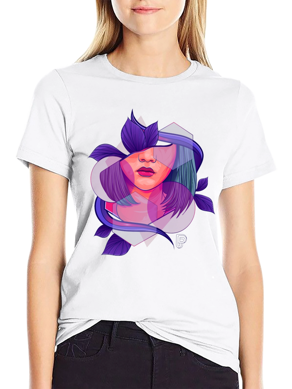 Abstract Woman Floral Graphic Black T-Shirt