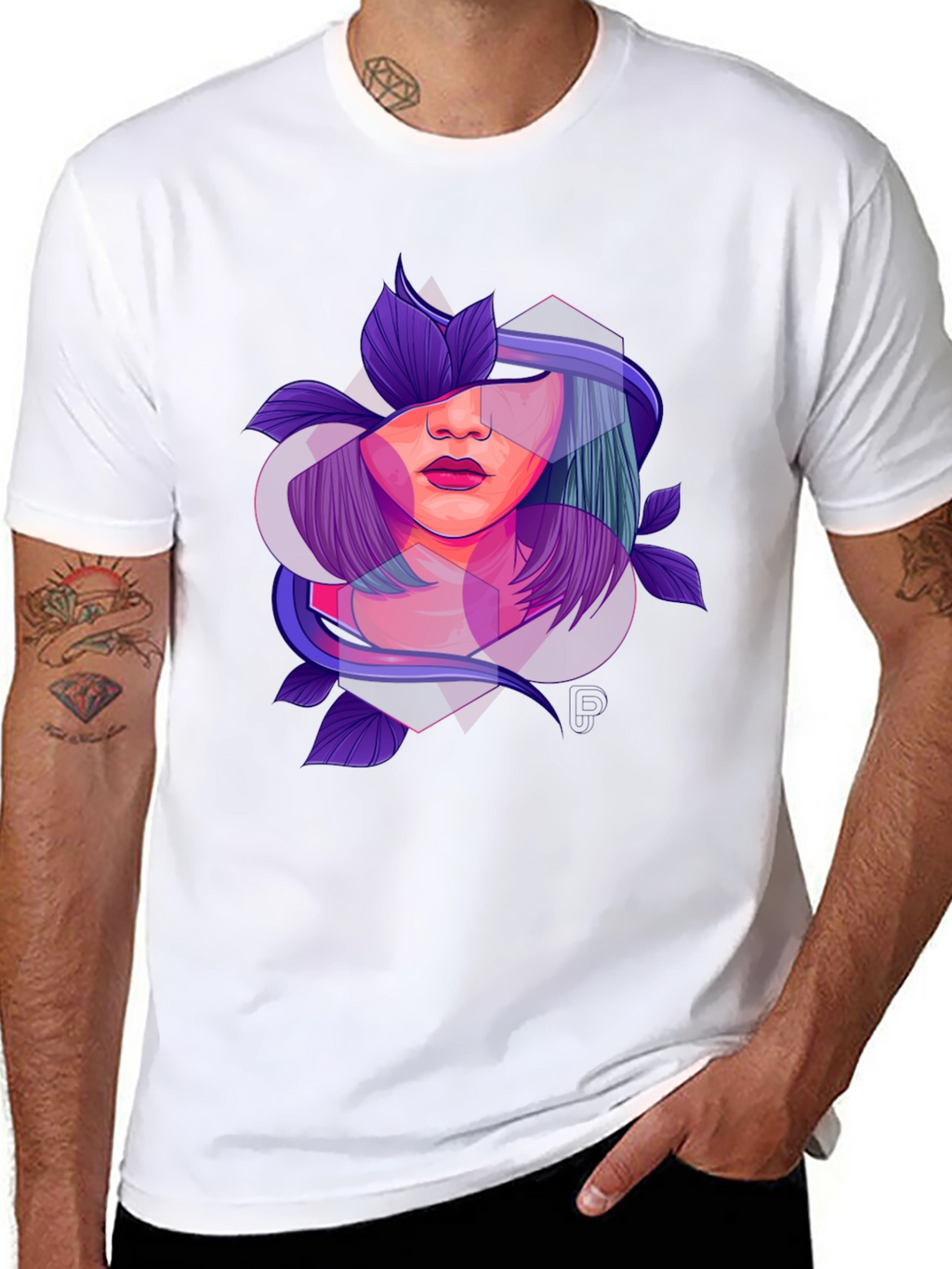 Abstract Woman Floral Graphic Black T-Shirt