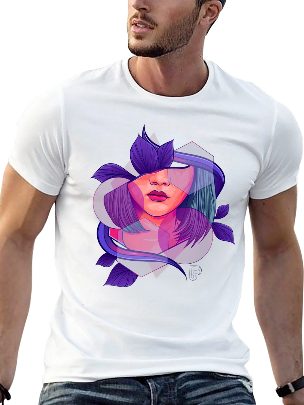 Abstract Woman Floral Graphic Black T-Shirt