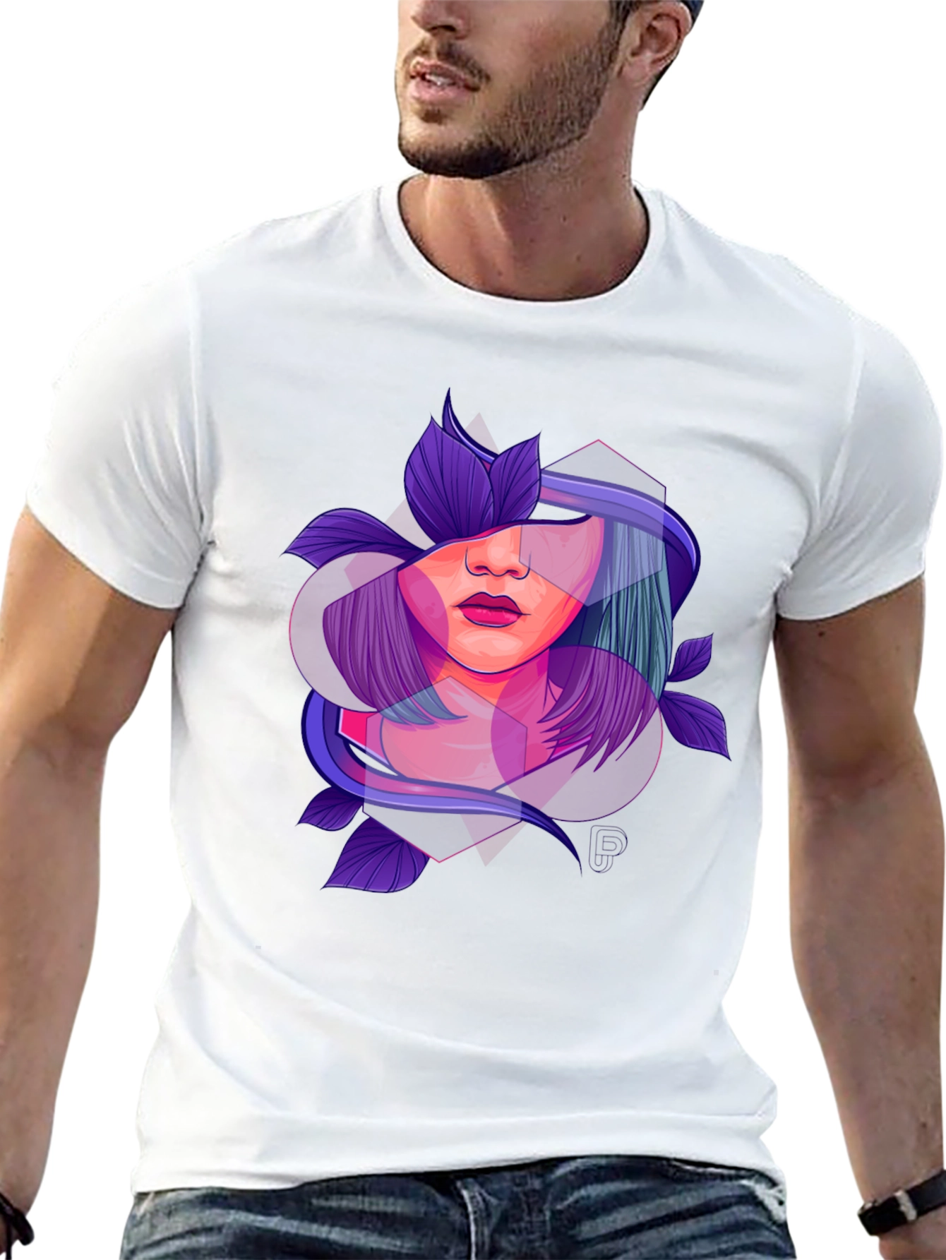 Abstract Woman Floral Graphic Black T-Shirt