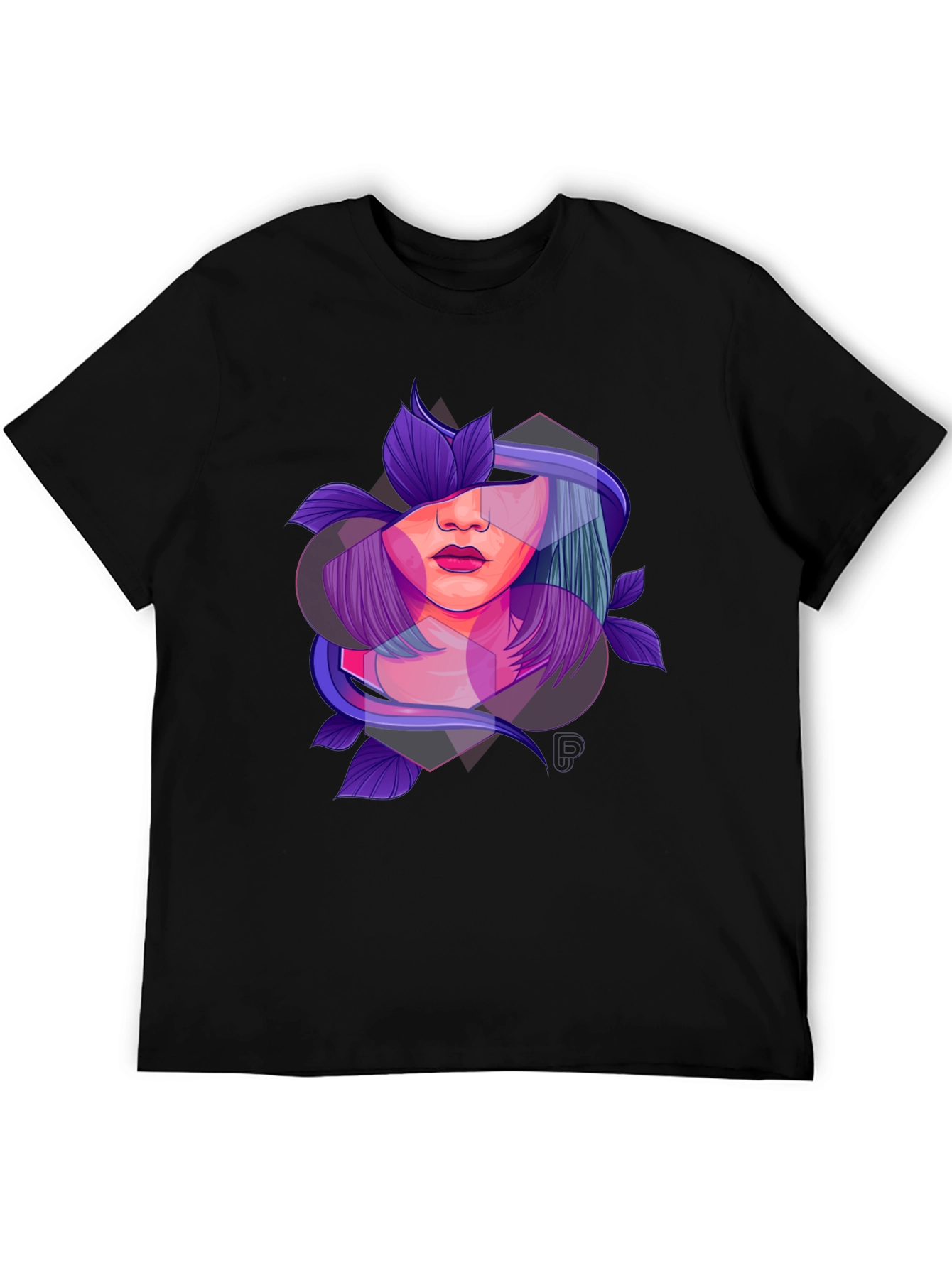 Abstract Woman Floral Graphic Black T-Shirt