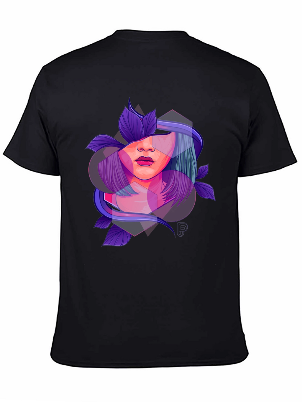 Abstract Woman Floral Graphic Black T-Shirt