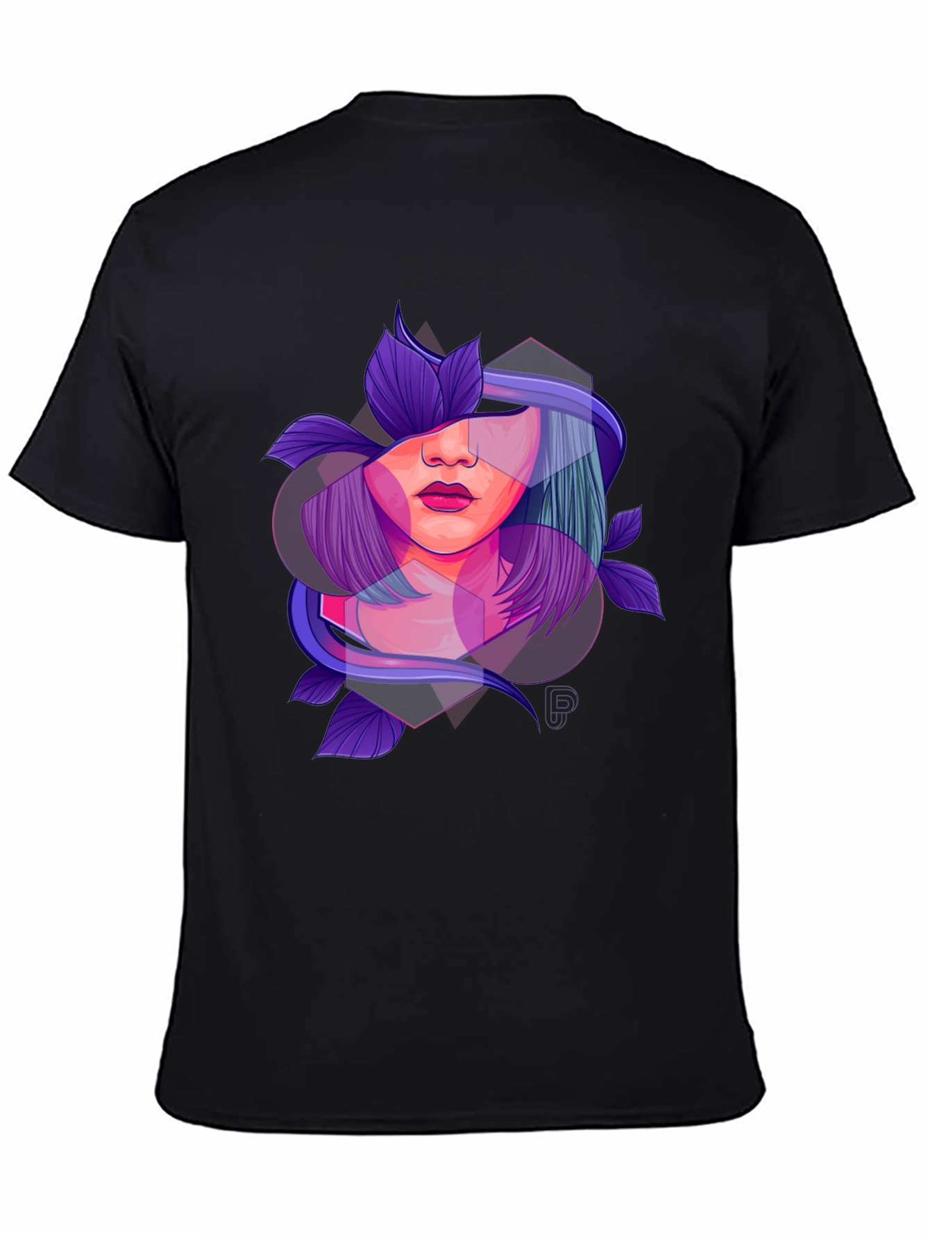 Abstract Woman Floral Graphic Black T-Shirt