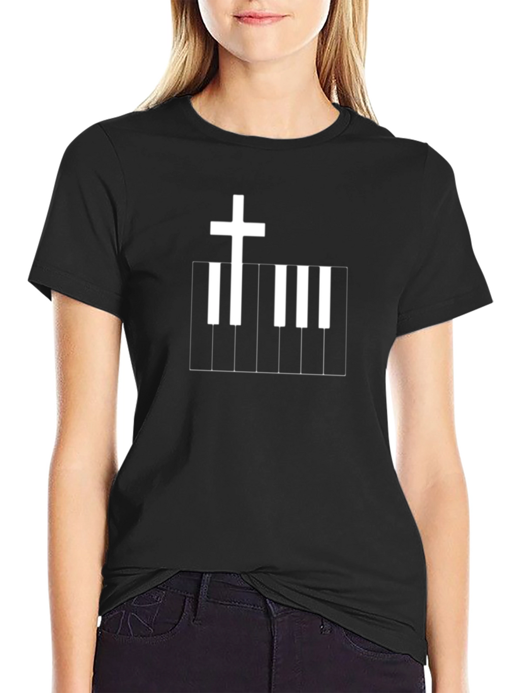 Christian Cross Piano Keyboard Graphic Tee