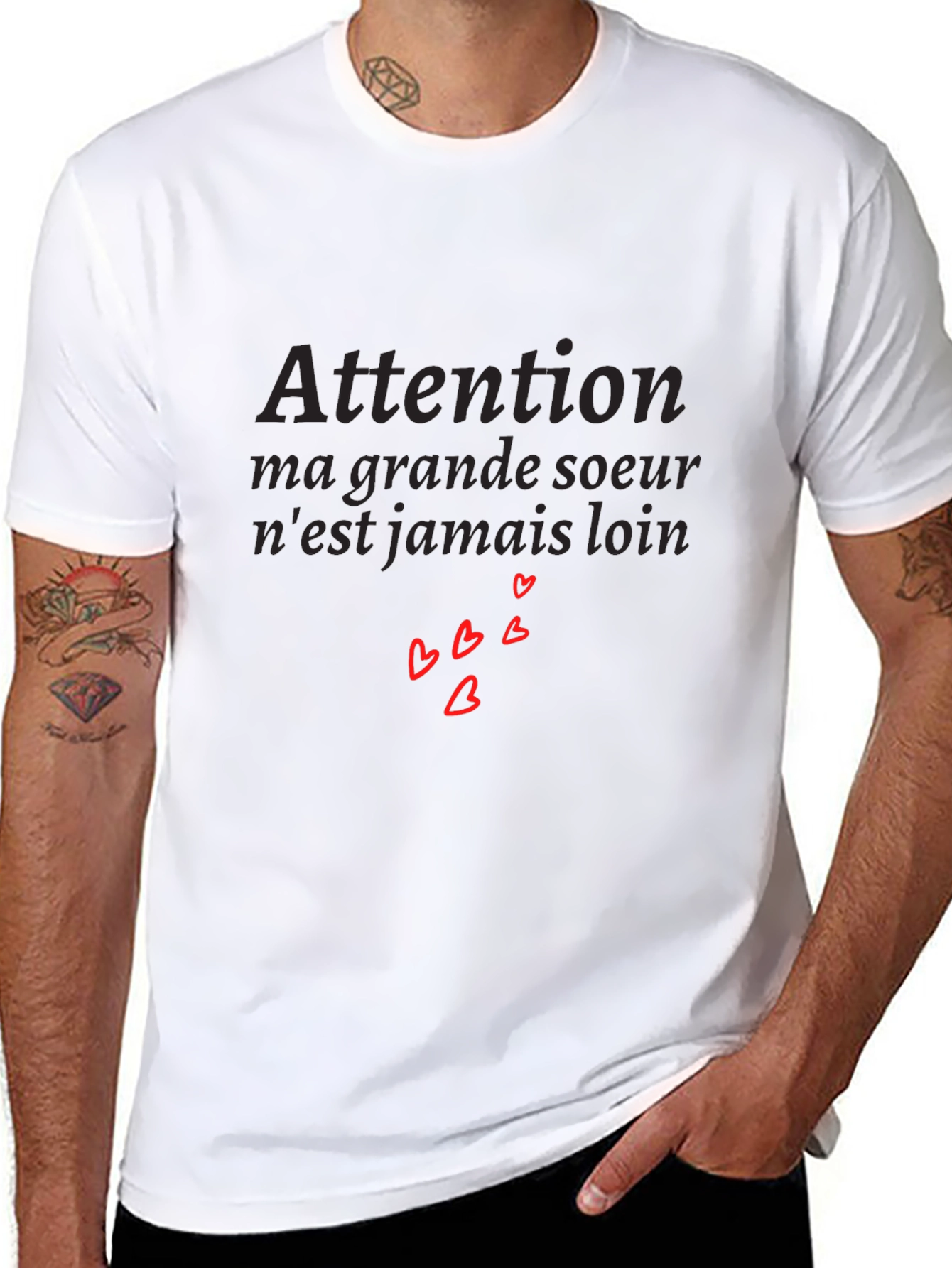 Attention Big Sister Tee - French Saying with Hearts