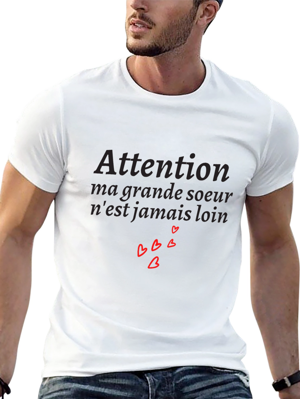Attention Big Sister Tee - French Saying with Hearts