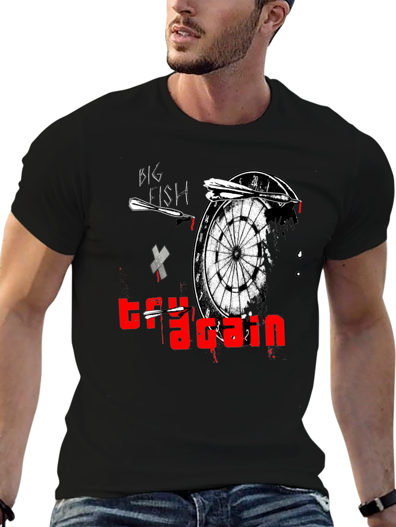 Try Again Dart Board Graphic T-Shirt - Unique Design
