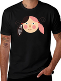 Girl Face Graphic Tee - Black Casual T-Shirt