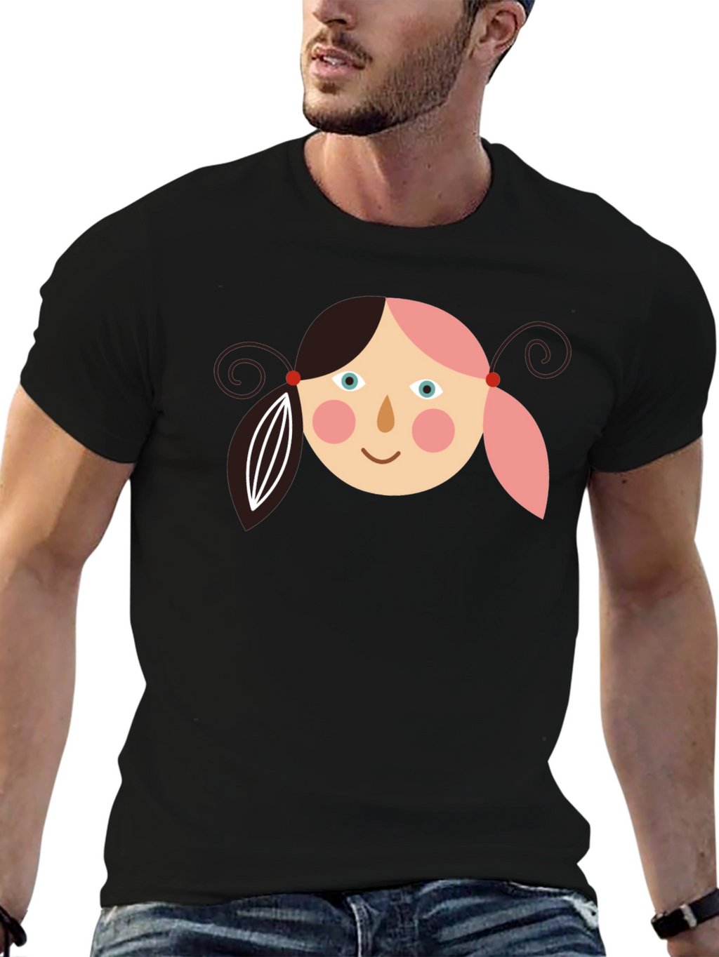 Girl Face Graphic Tee - Black Casual T-Shirt
