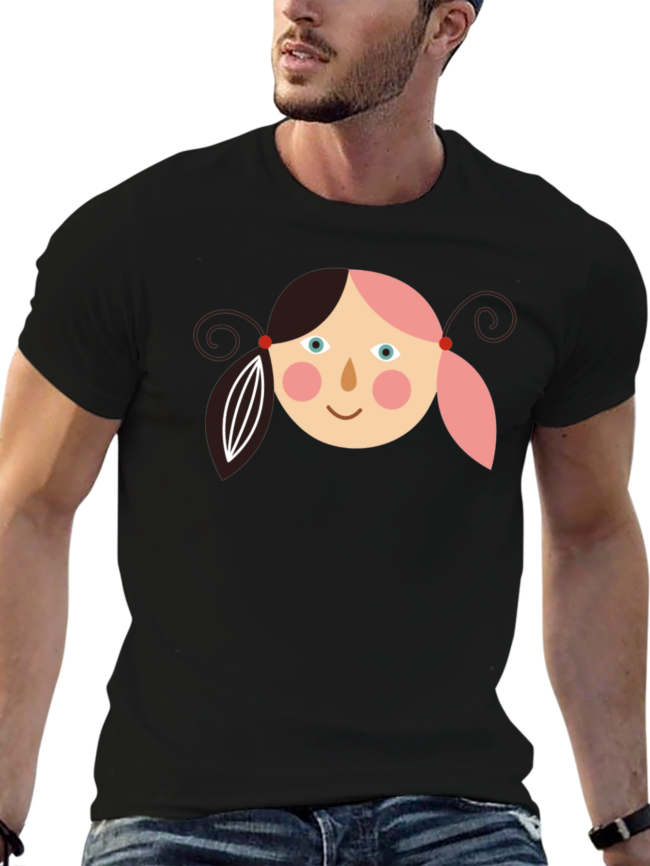 Girl Face Graphic Tee - Black Casual T-Shirt
