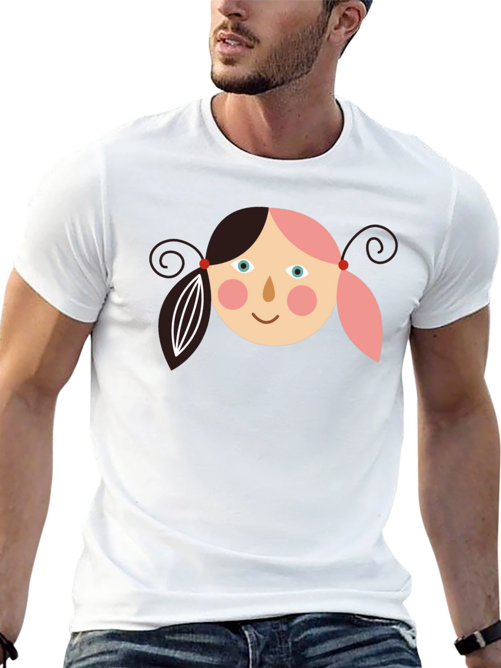 Girl Face Graphic Tee - Black Casual T-Shirt