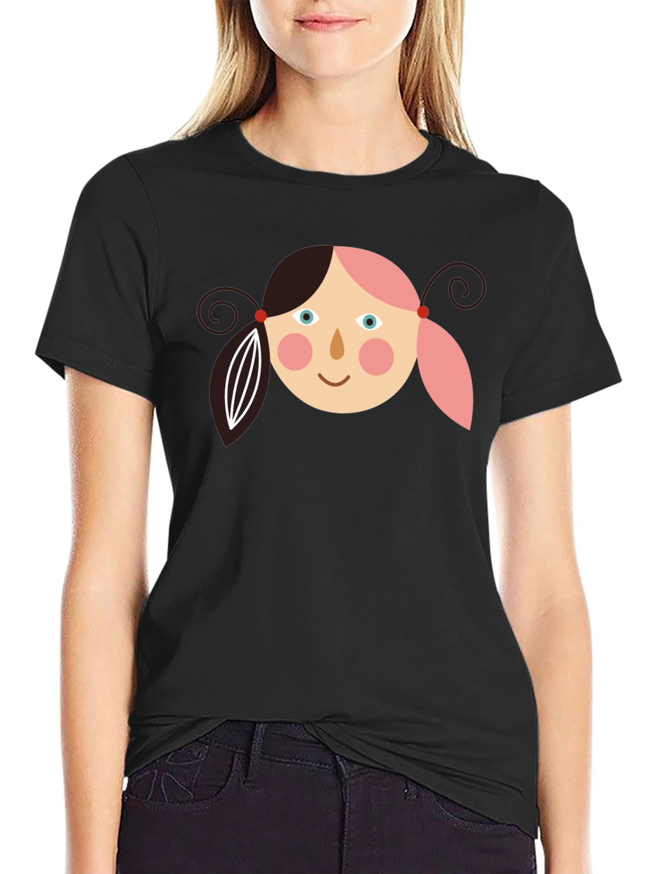 Girl Face Graphic Tee - Black Casual T-Shirt