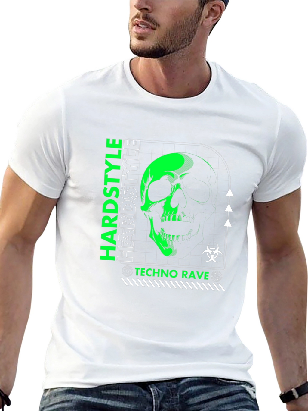 Hardstyle Techno Rave Skull Graphic Black T-Shirt