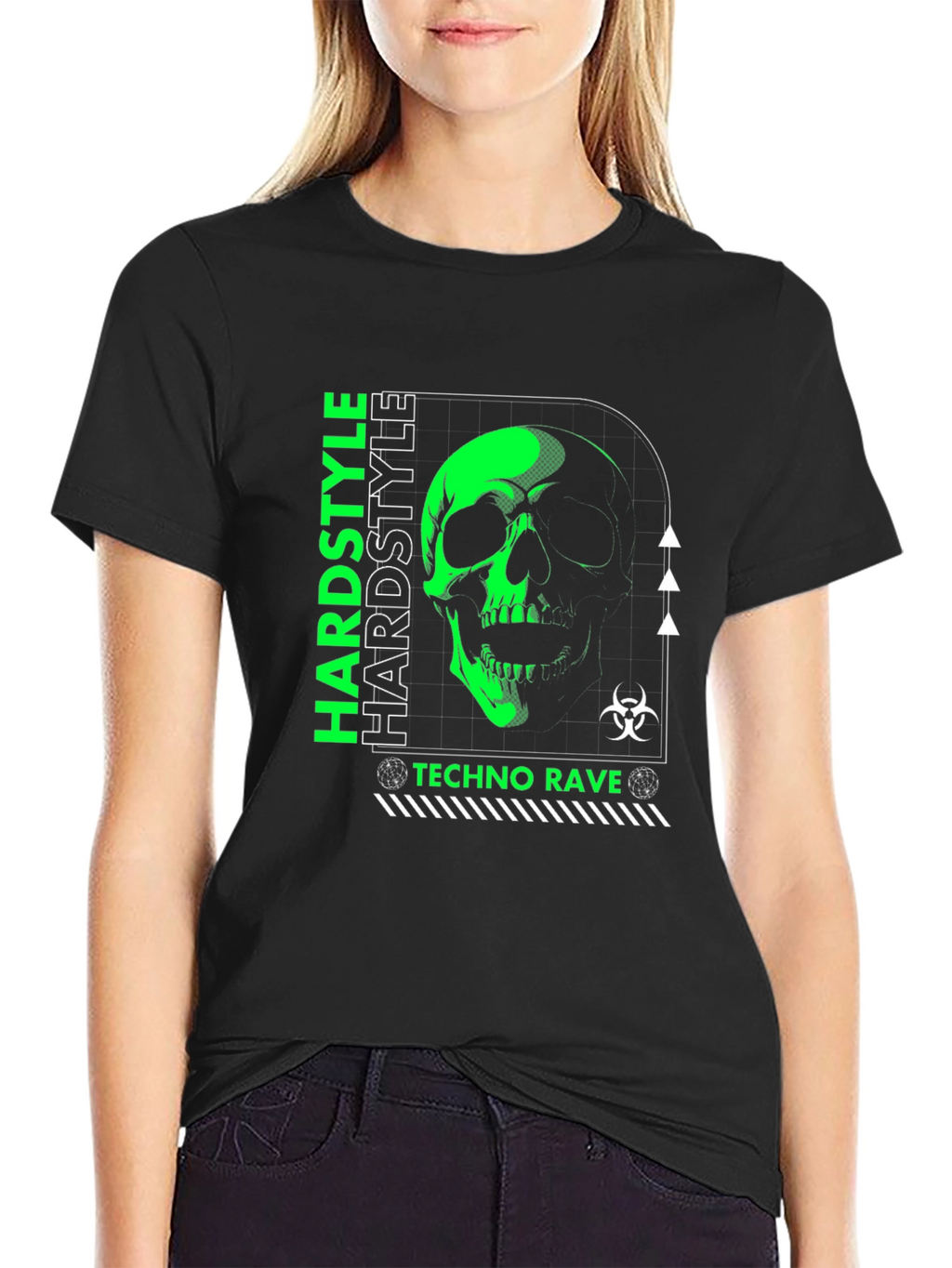 Hardstyle Techno Rave Skull Graphic Black T-Shirt