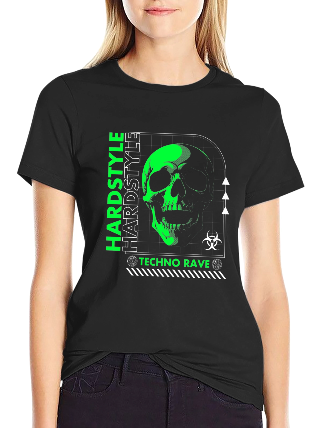 Hardstyle Techno Rave Skull Graphic Black T-Shirt