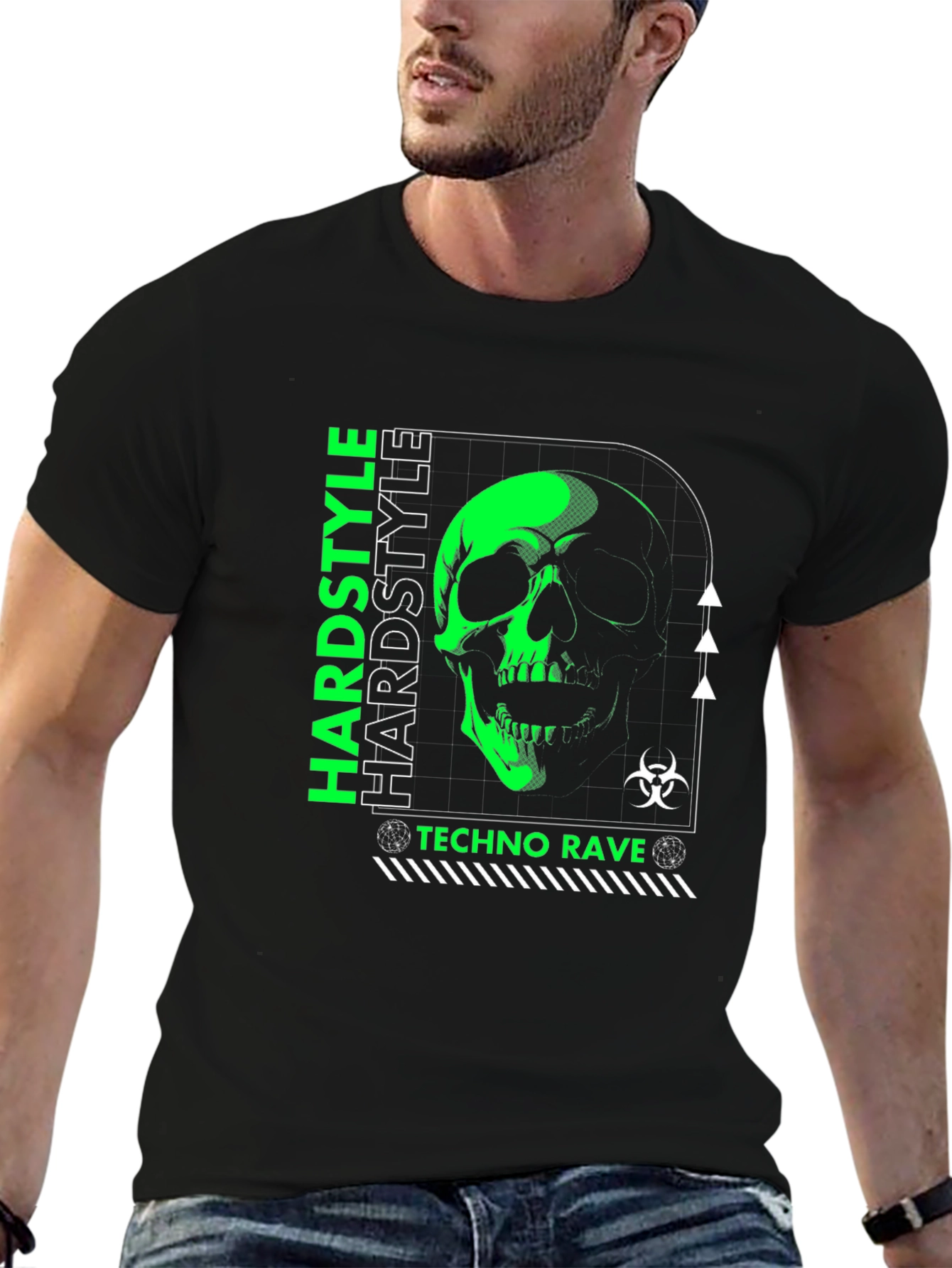 Hardstyle Techno Rave Skull Graphic Black T-Shirt