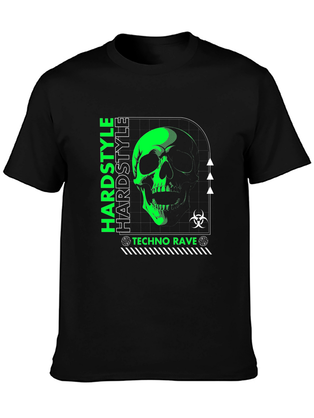 Hardstyle Techno Rave Skull Graphic Black T-Shirt