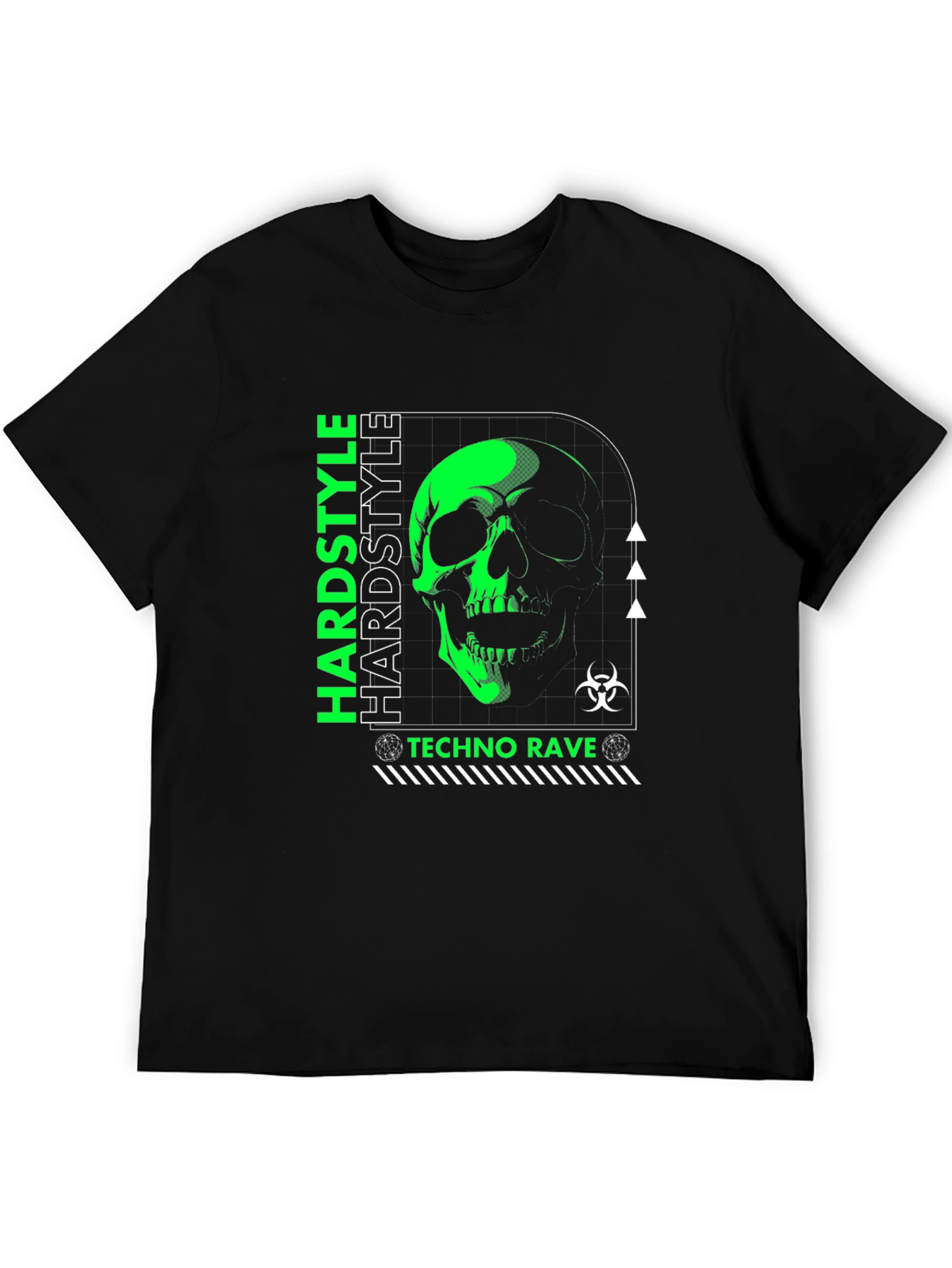 Hardstyle Techno Rave Skull Graphic Black T-Shirt