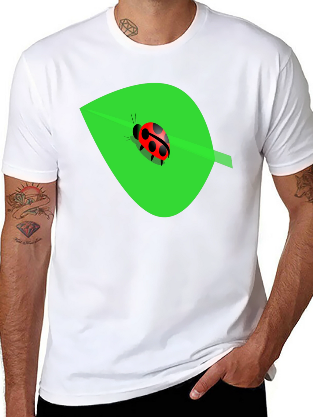 Ladybug on Leaf Graphic Tee - Black Cotton Blend