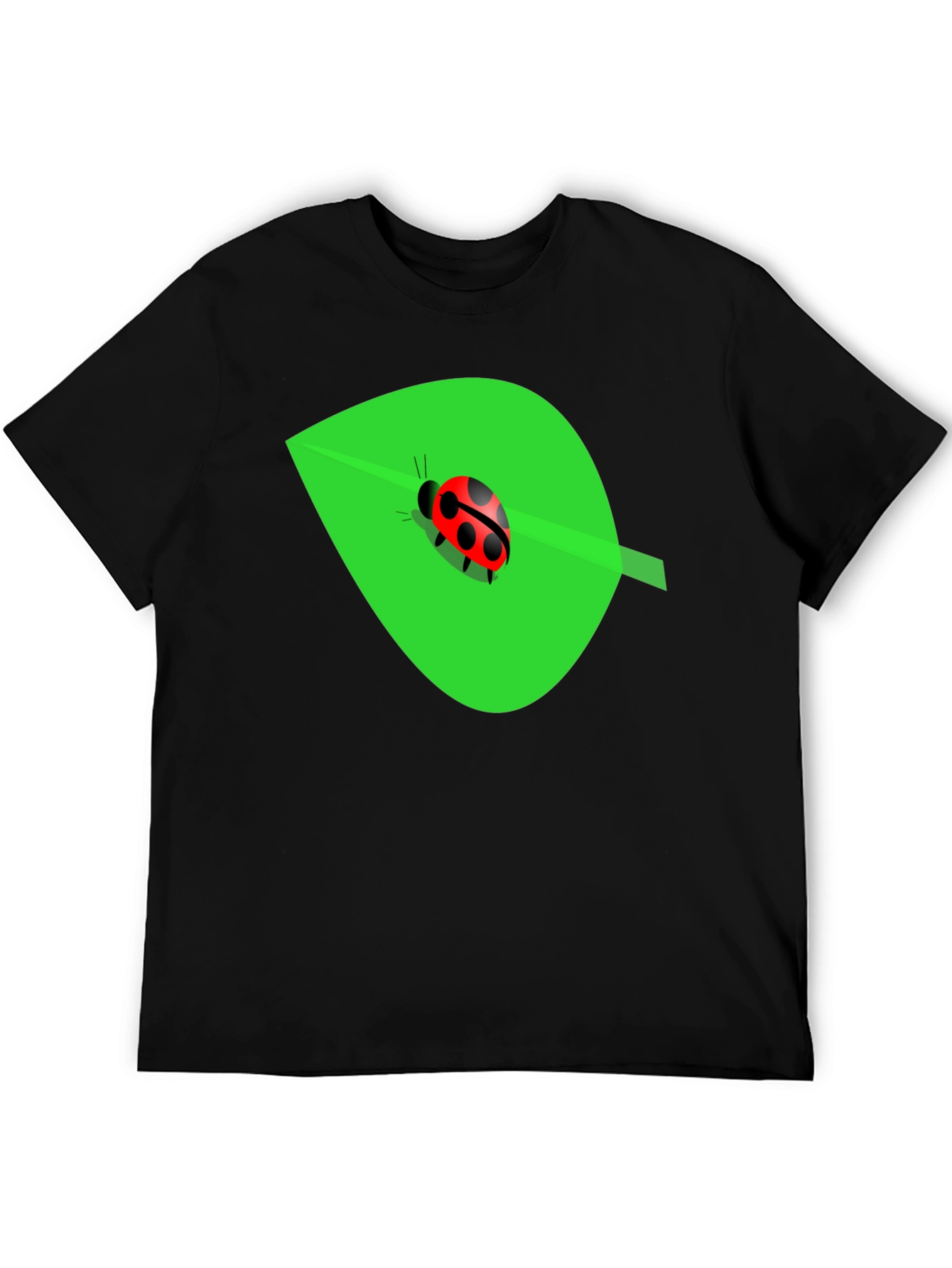 Ladybug on Leaf Graphic Tee - Black Cotton Blend