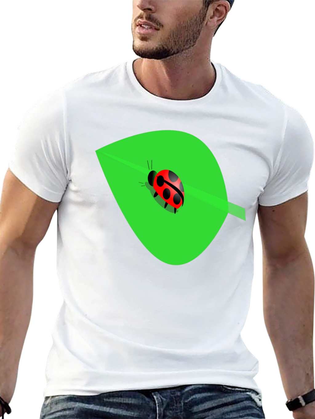Ladybug on Leaf Graphic Tee - Black Cotton Blend