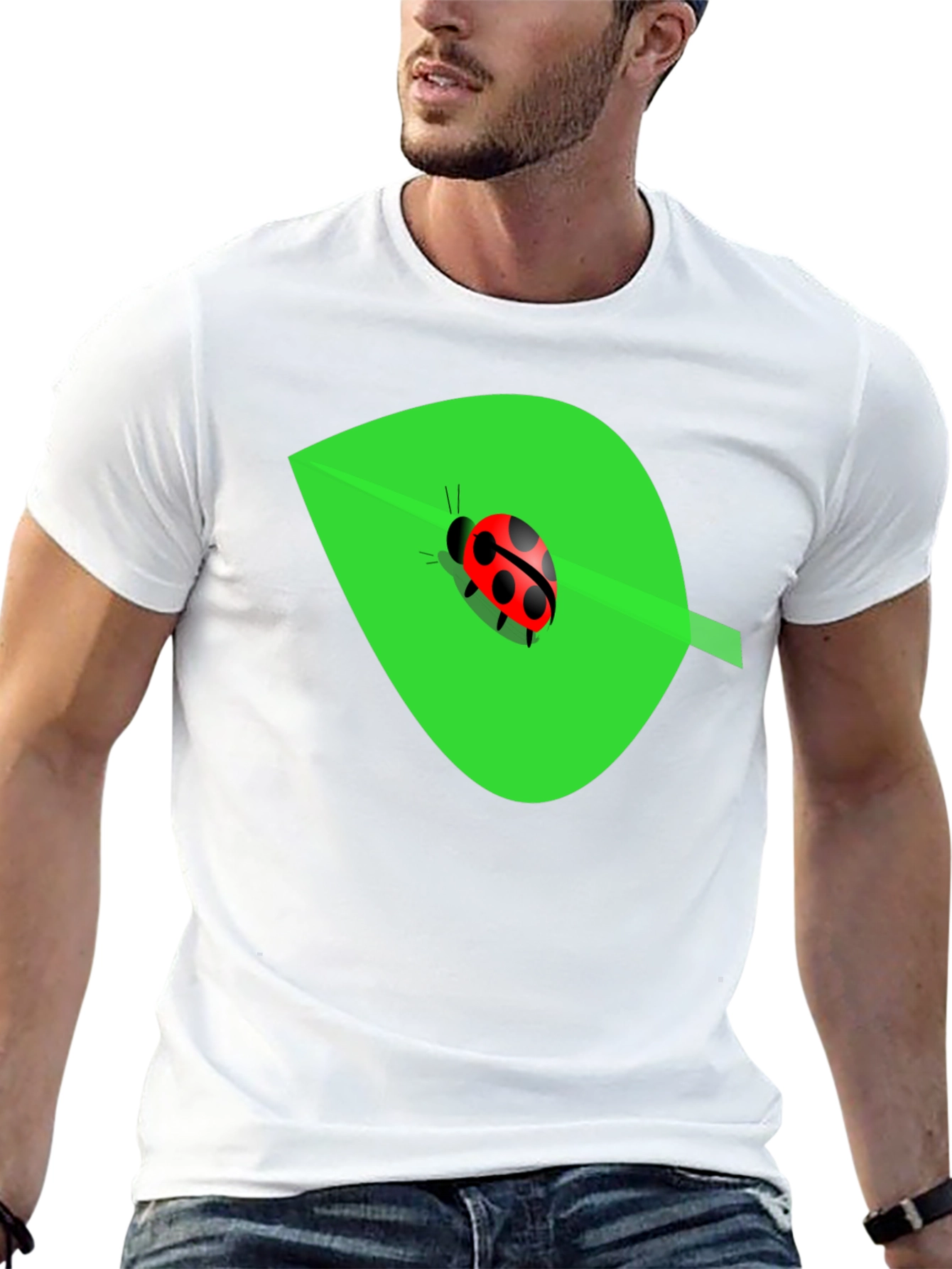 Ladybug on Leaf Graphic Tee - Black Cotton Blend