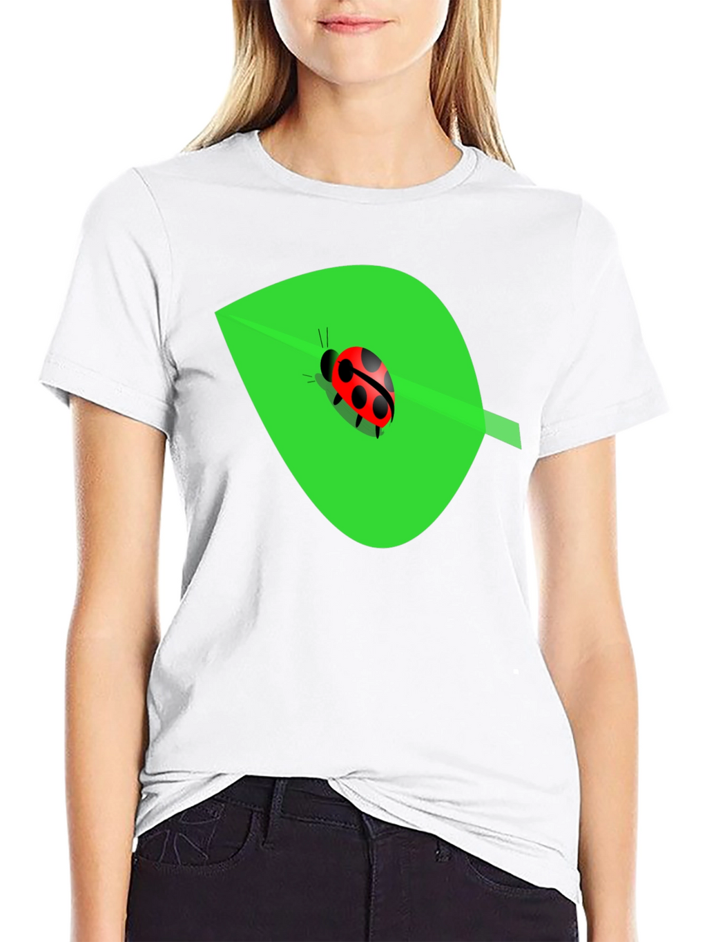 Ladybug on Leaf Graphic Tee - Black Cotton Blend
