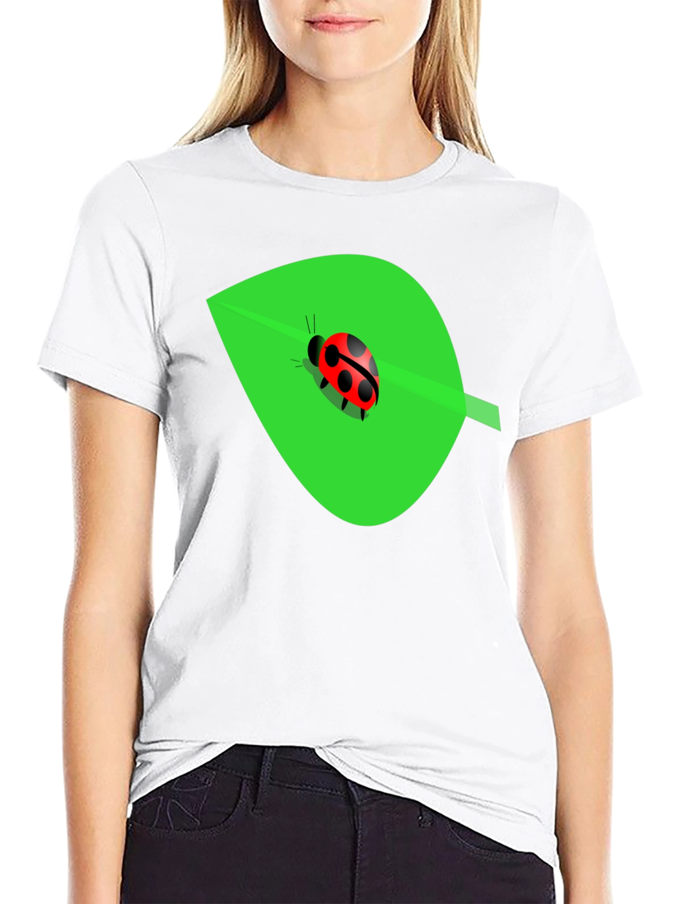 Ladybug on Leaf Graphic Tee - Black Cotton Blend
