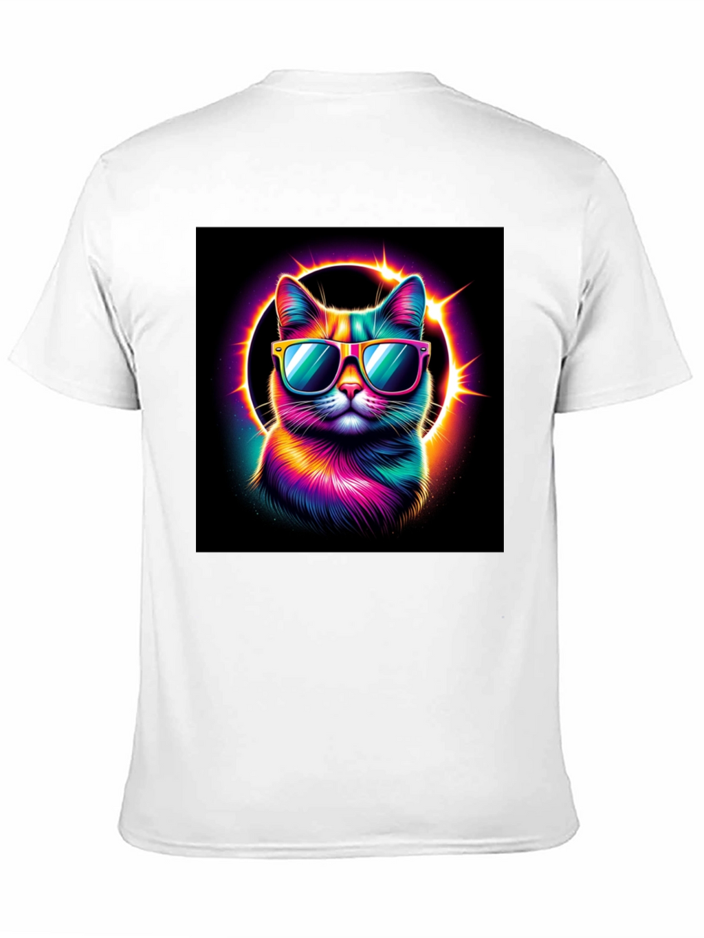 Cool Cat T-Shirt - Neon Rainbow Cat with Sunglasses