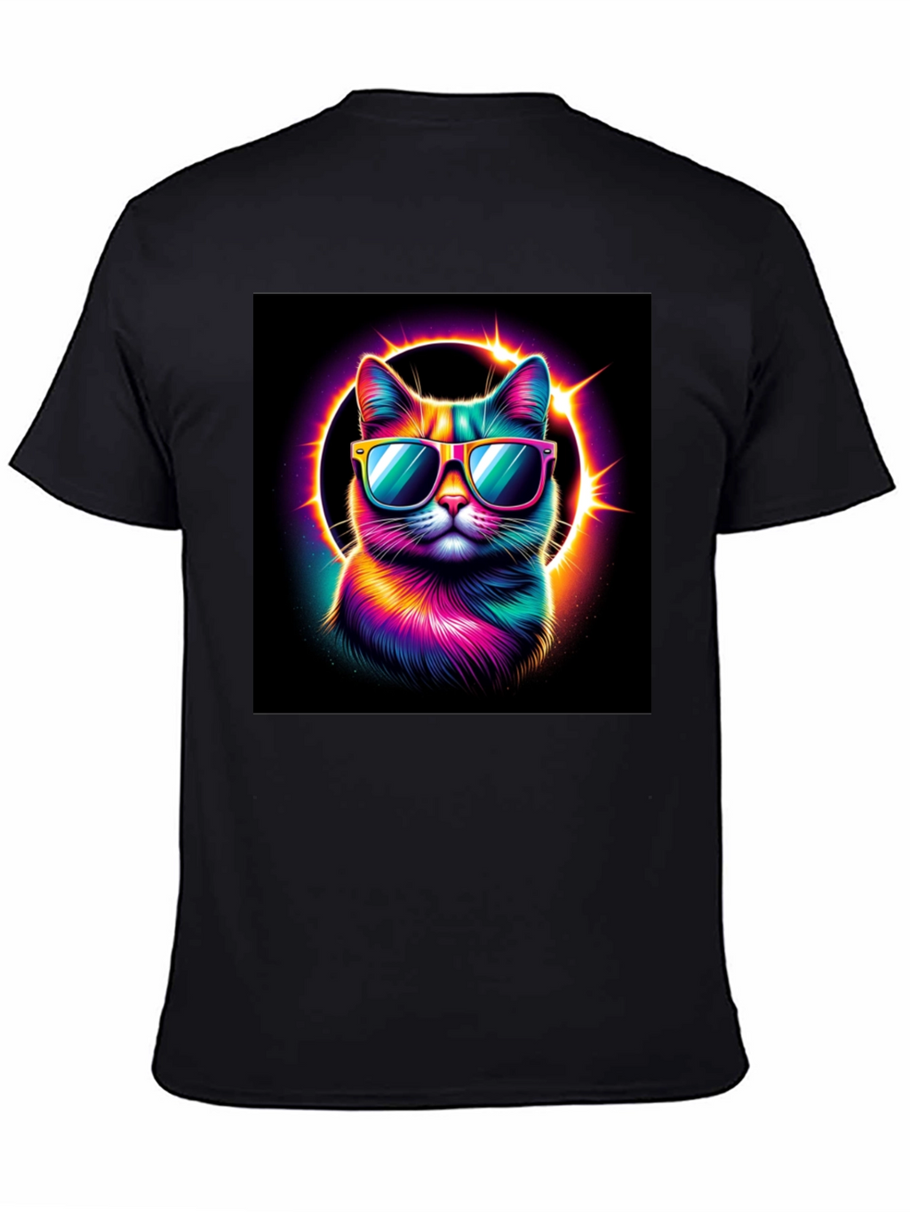 Cool Cat T-Shirt - Neon Rainbow Cat with Sunglasses