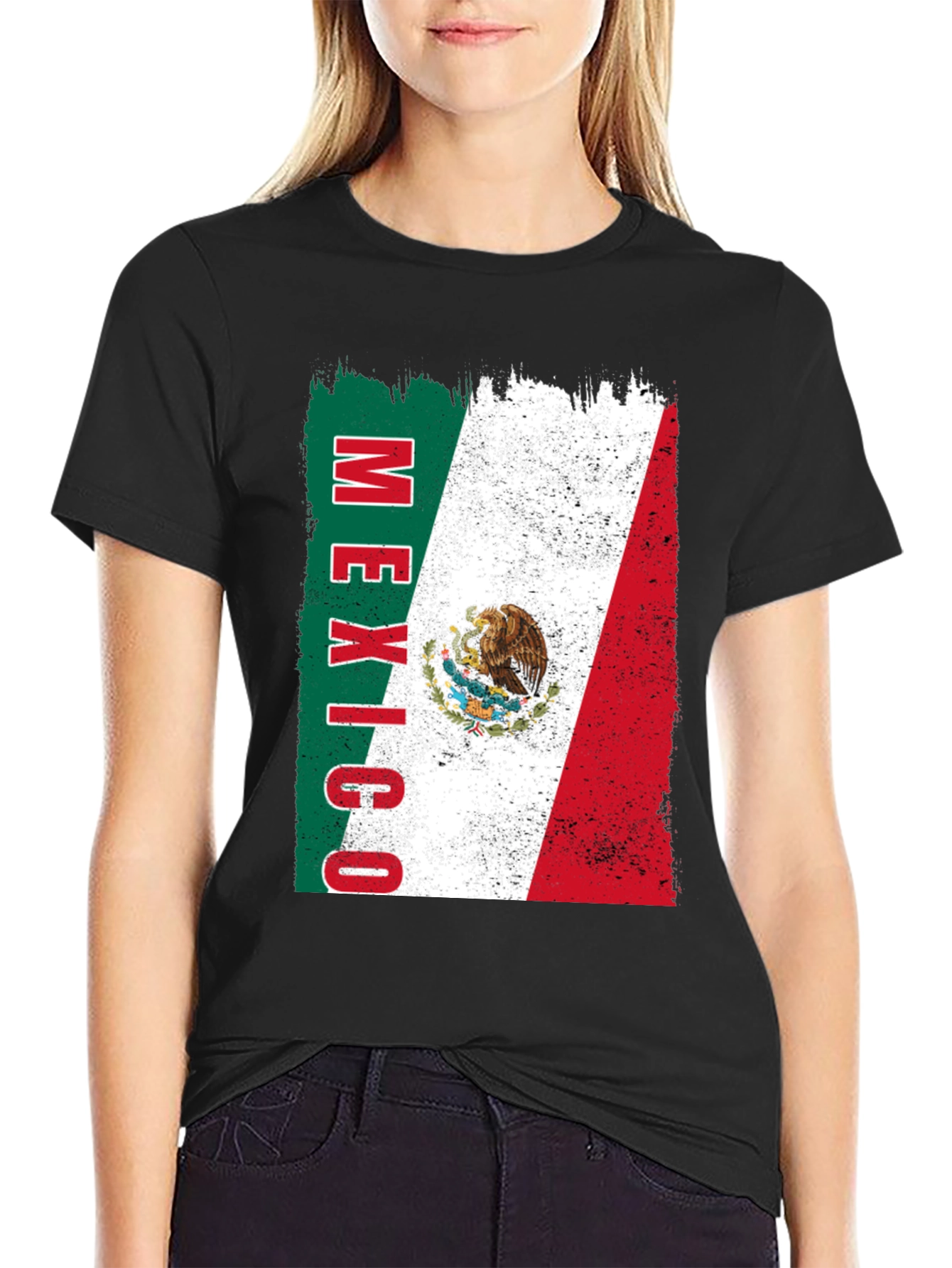 Distressed Mexico Flag Graphic T-Shirt - Black Cotton Tee