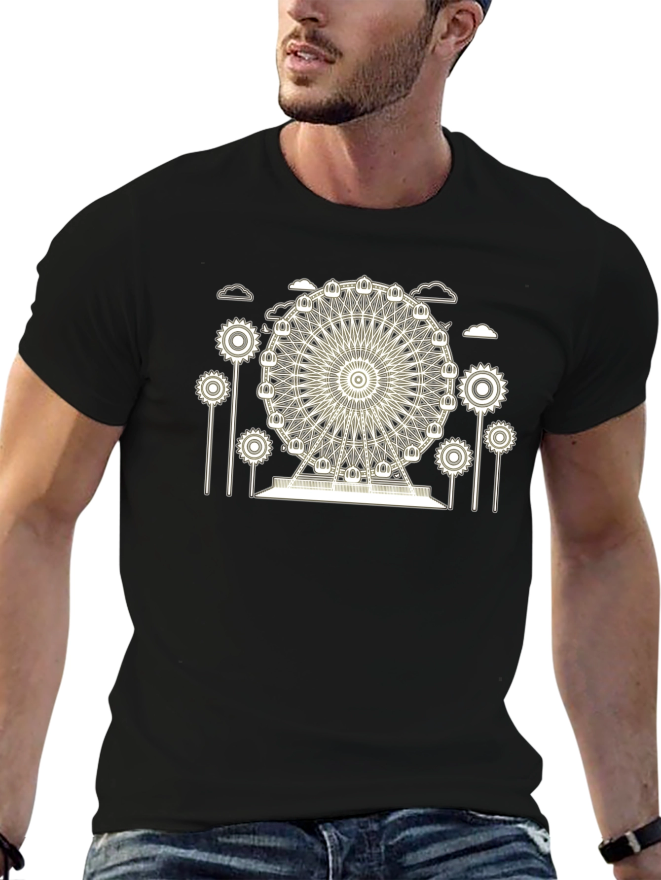 Ferris Wheel Graphic Tee - Black Cotton T-Shirt