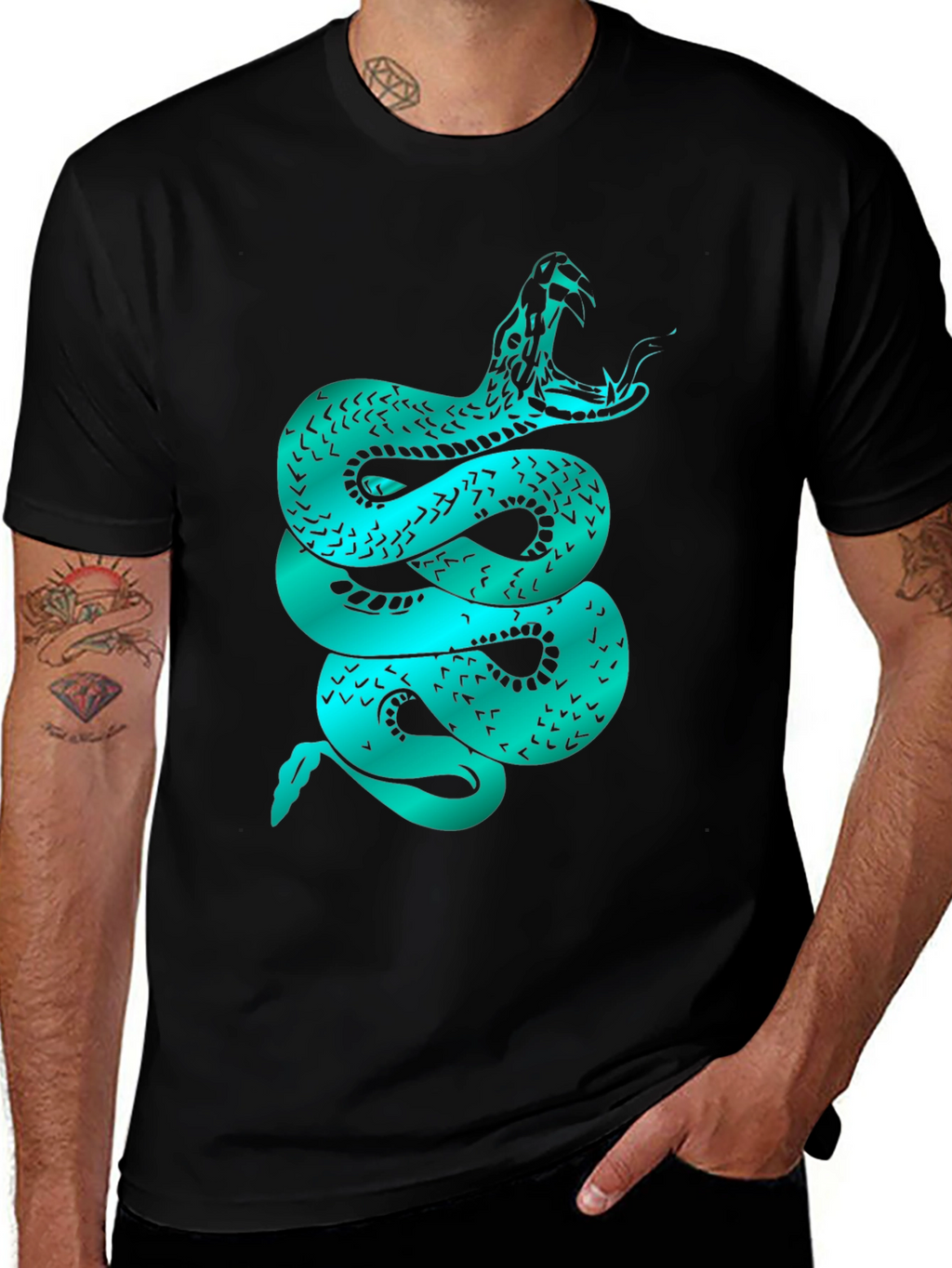 Mens Snake Graphic Tee - Black Cotton
