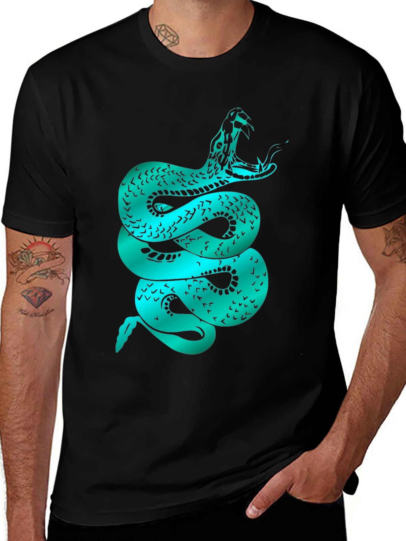 Mens Snake Graphic Tee - Black Cotton
