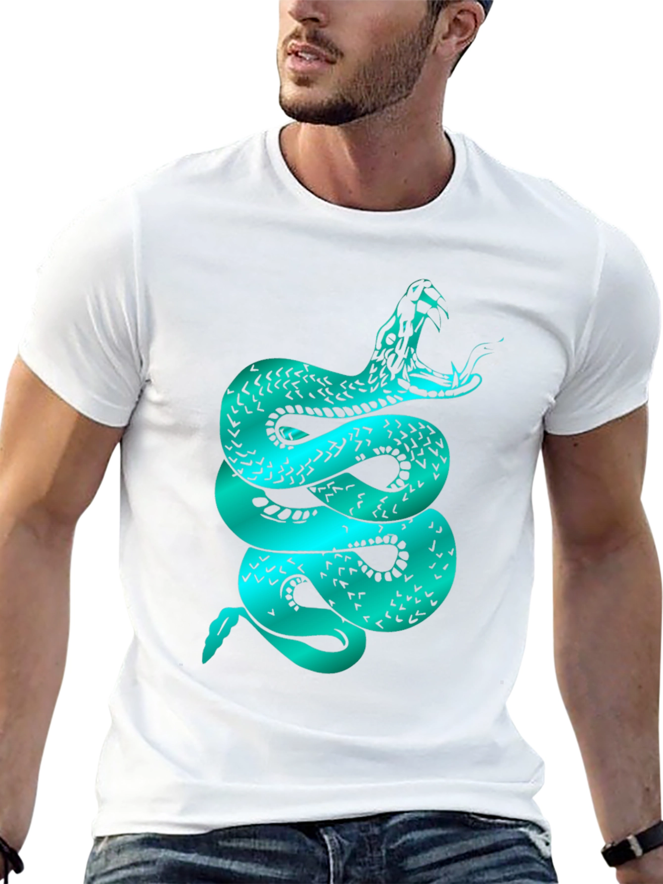 Mens Snake Graphic Tee - Black Cotton