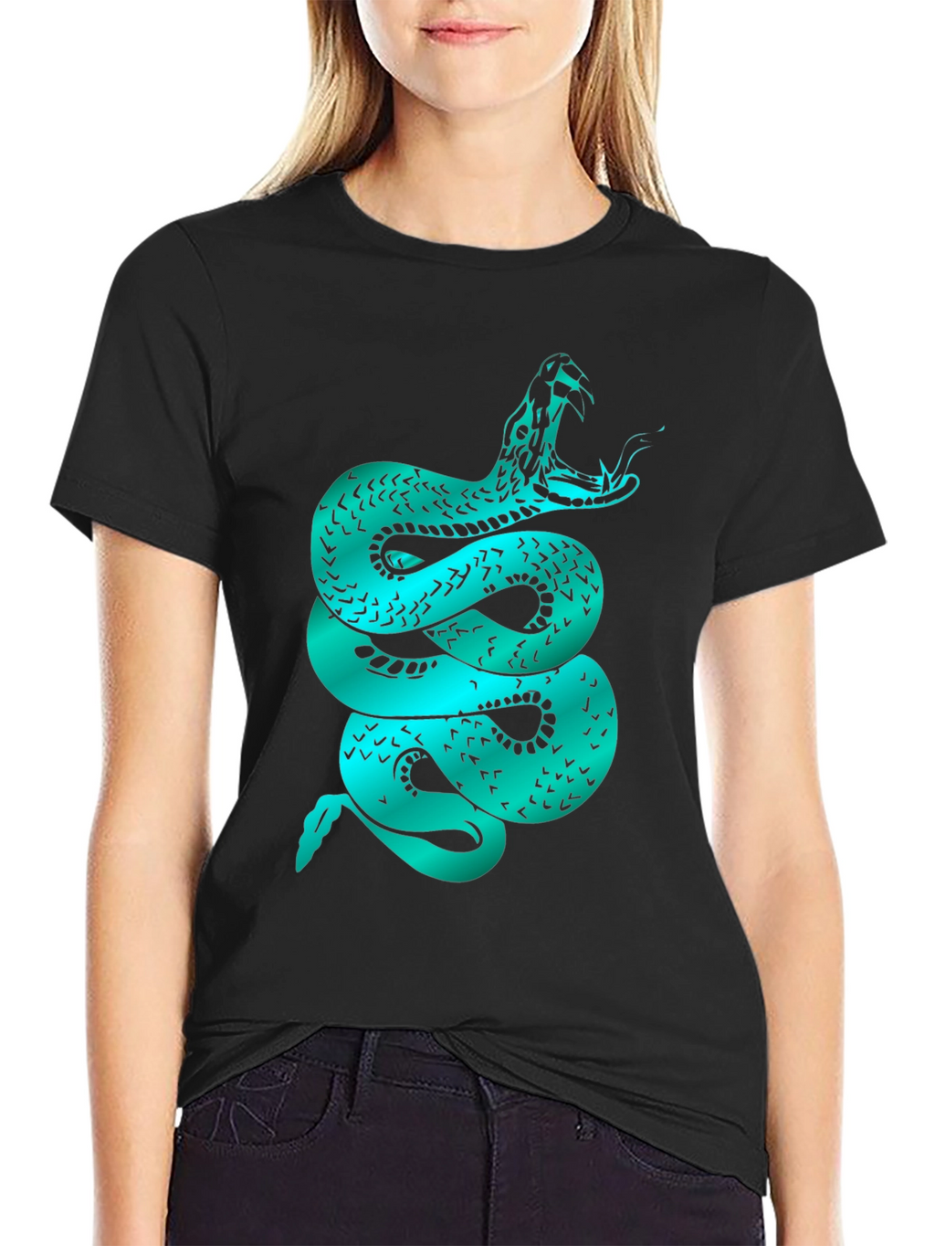 Mens Snake Graphic Tee - Black Cotton