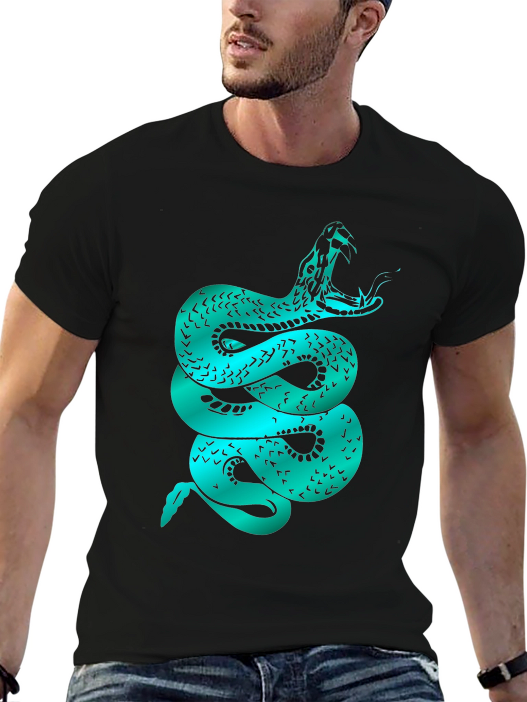 Mens Snake Graphic Tee - Black Cotton