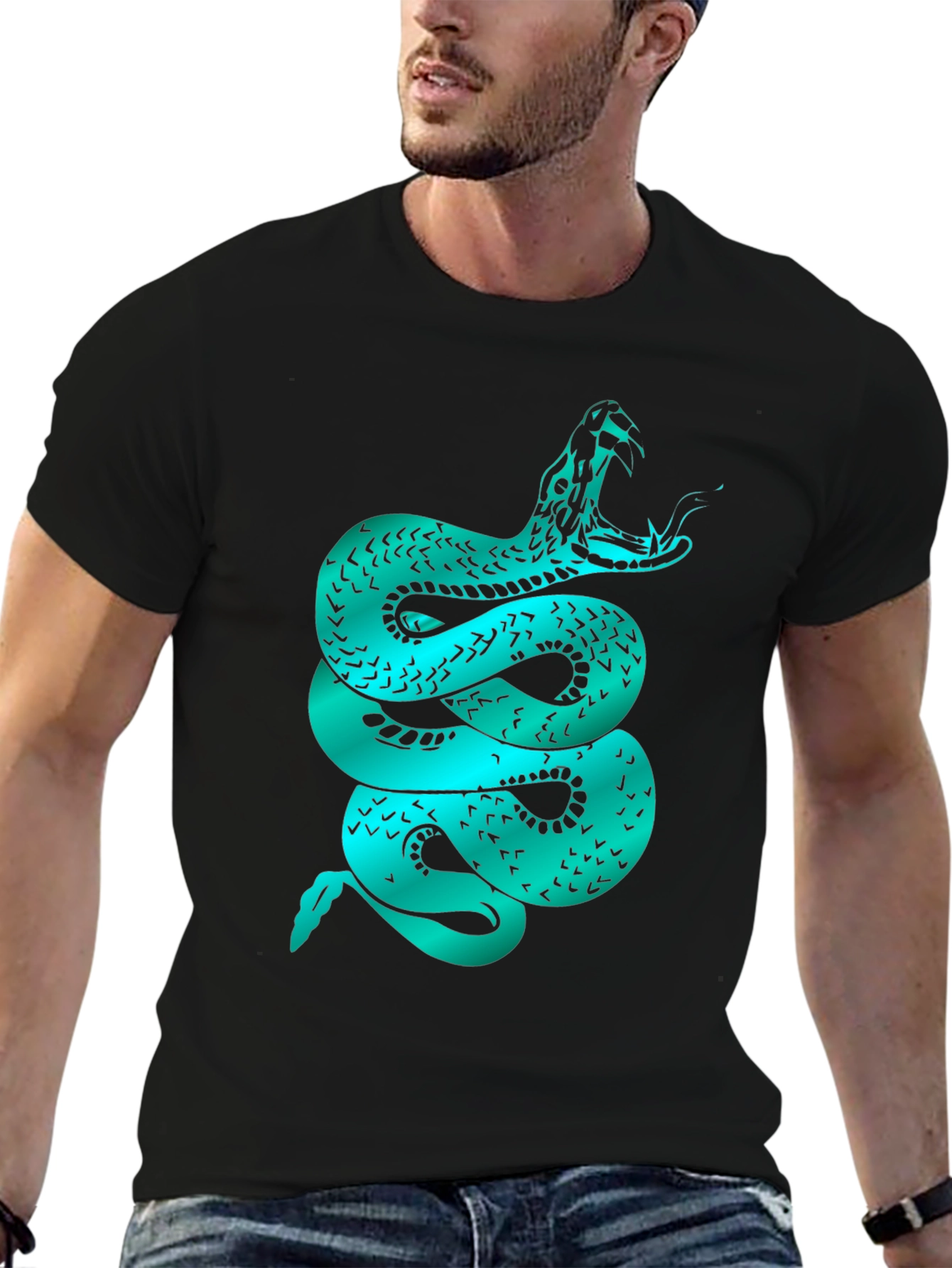 Mens Snake Graphic Tee - Black Cotton