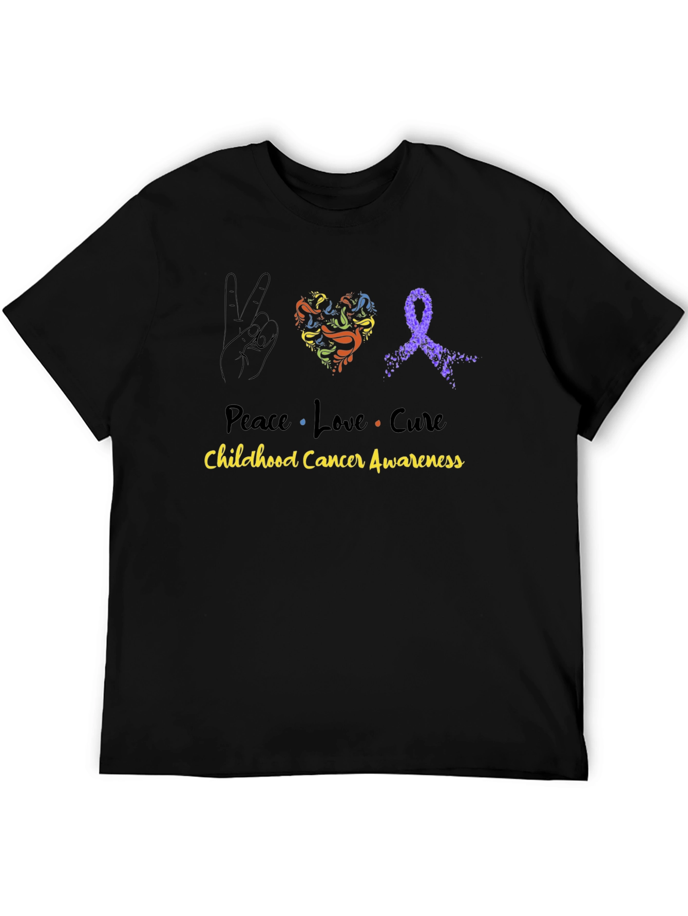 Peace Love Cure Childhood Cancer Awareness Black Tee