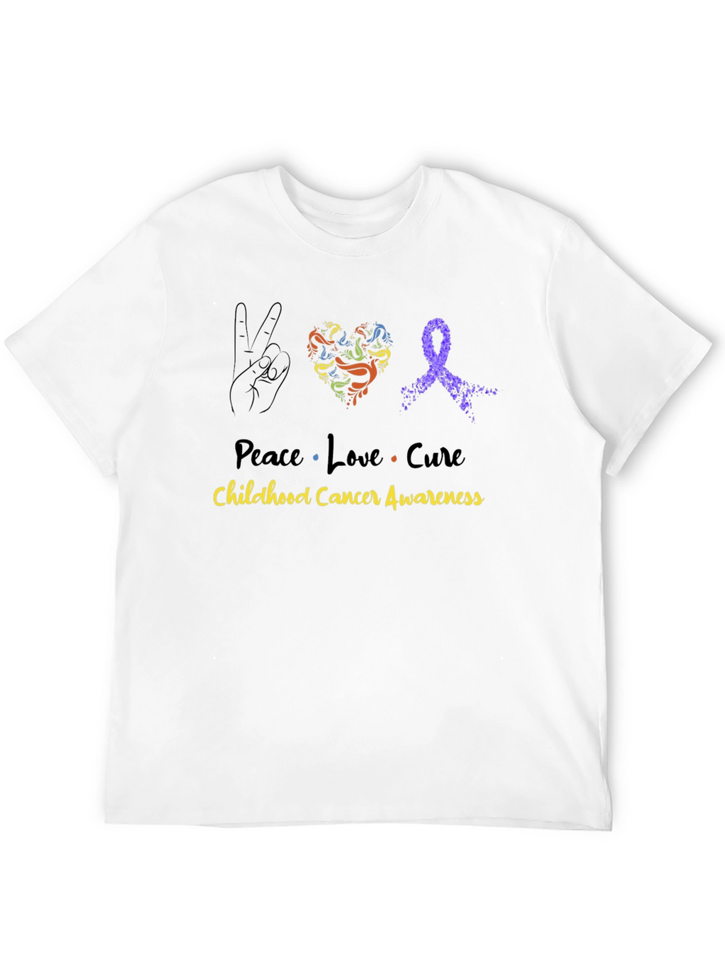 Peace Love Cure Childhood Cancer Awareness Black Tee