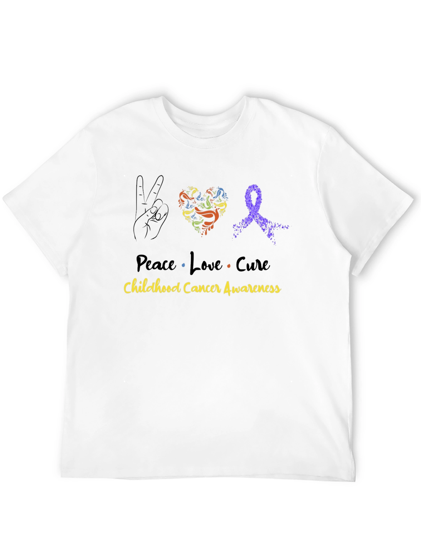 Peace Love Cure Childhood Cancer Awareness Black Tee