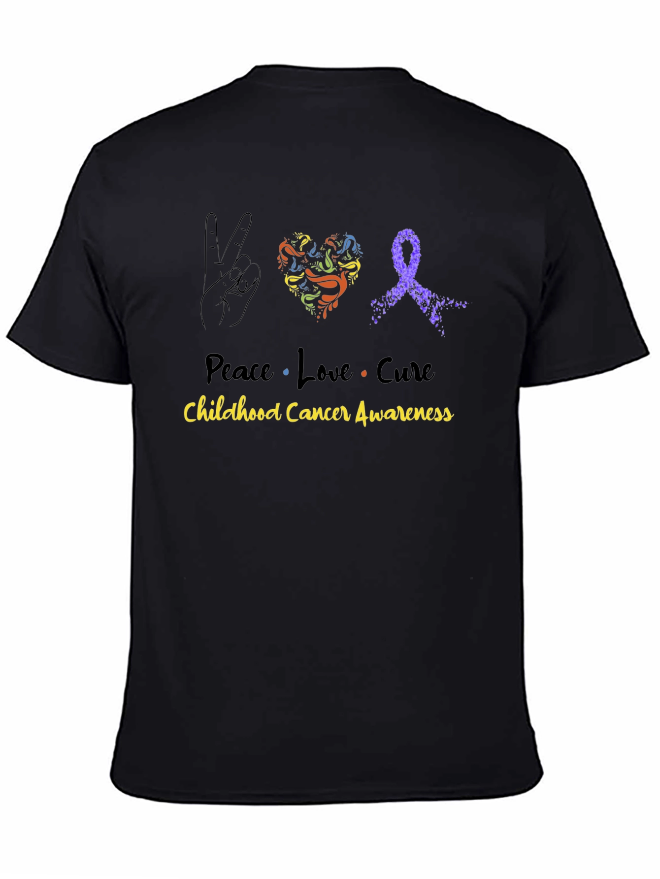 Peace Love Cure Childhood Cancer Awareness Black Tee