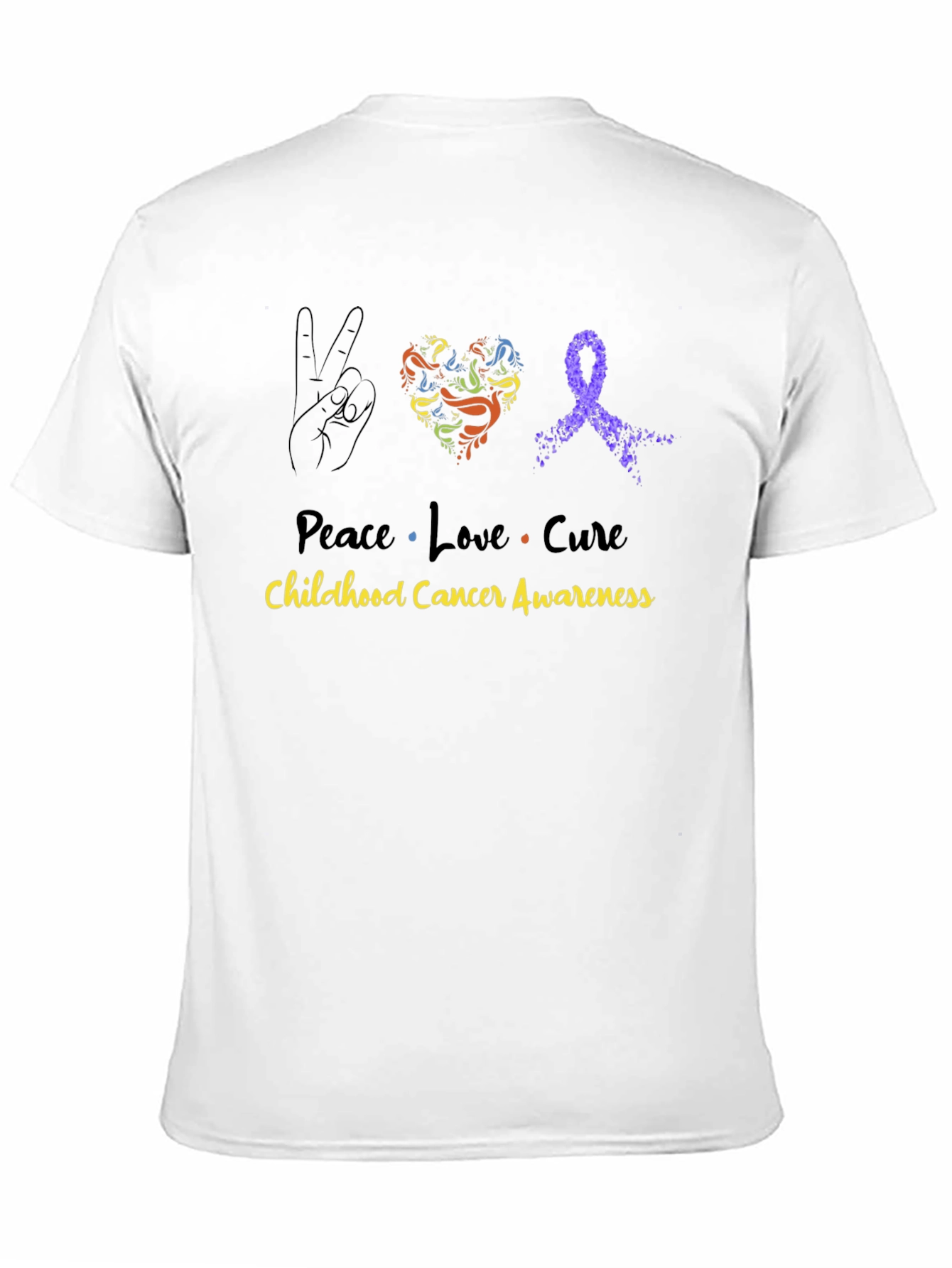 Peace Love Cure Childhood Cancer Awareness Black Tee