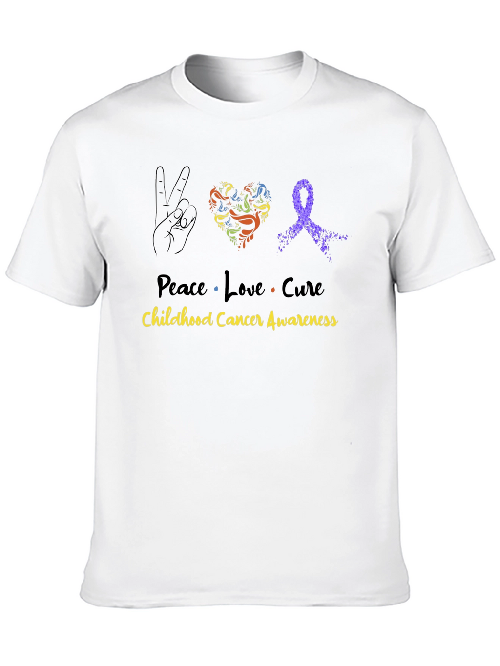 Peace Love Cure Childhood Cancer Awareness Black Tee