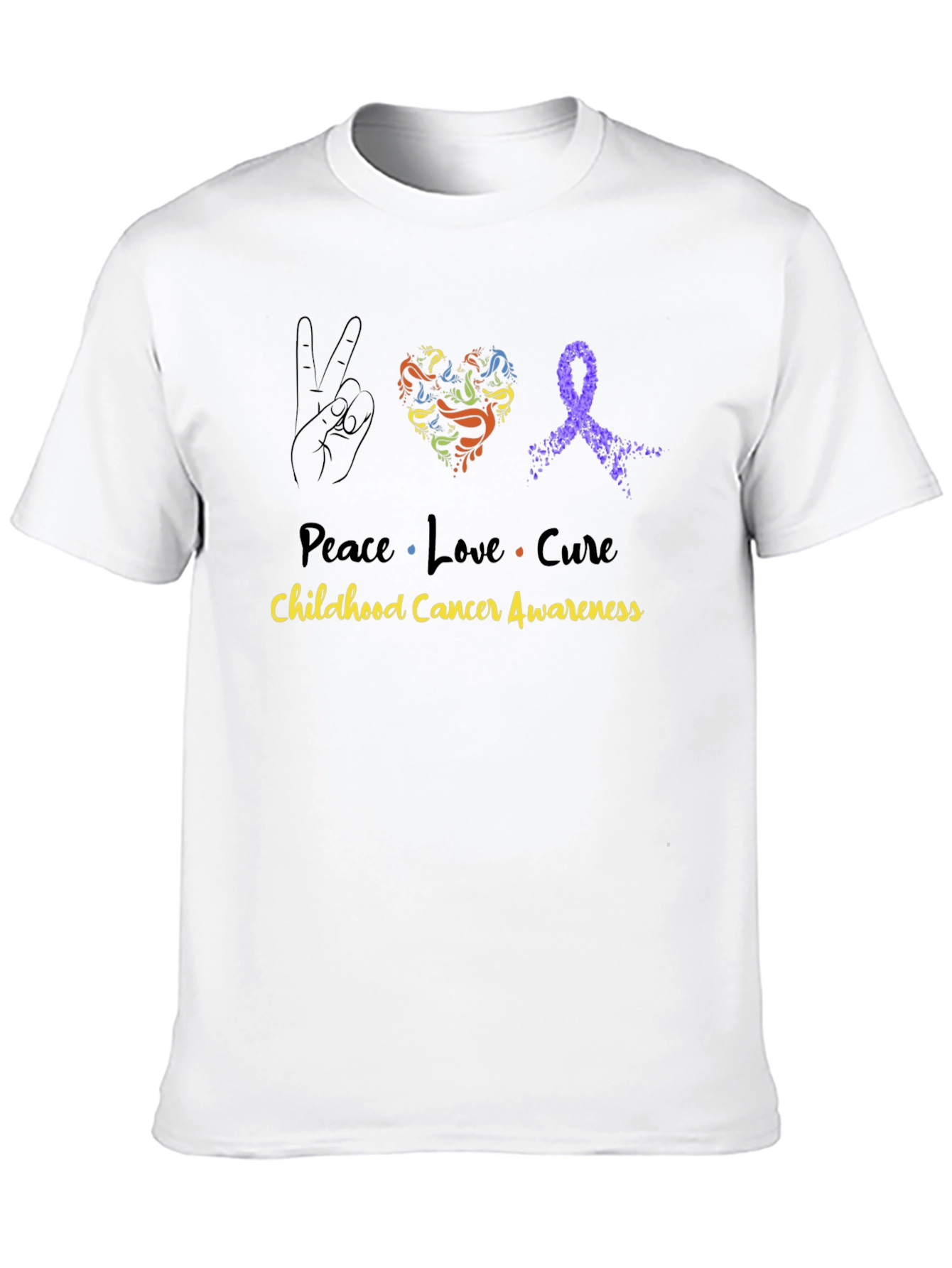 Peace Love Cure Childhood Cancer Awareness Black Tee